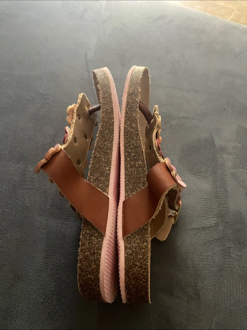 Seychelles Brown Sandals with Pink Floral Accents. Kids size 1. Good condition.